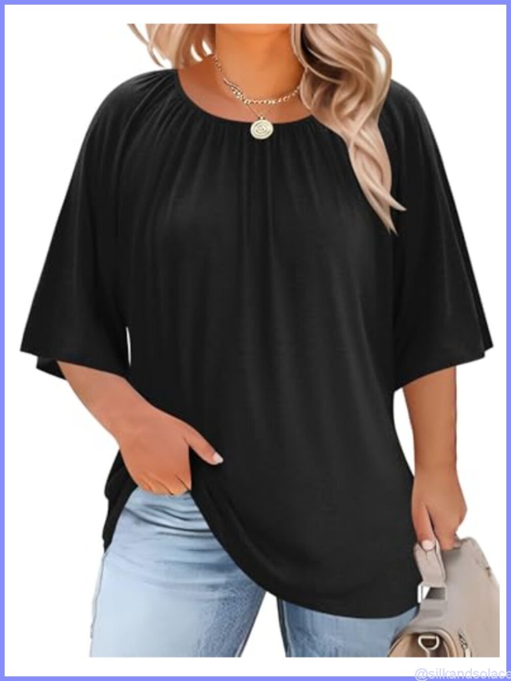 Womens Plus Size Tunic Top 3/4 Sleeve Flowy Blouse